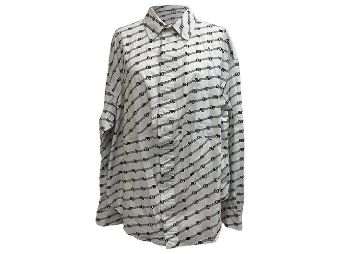 Everyday Camicia con bottoni Balenciaga BB Monogram in cotone bianco Crudo