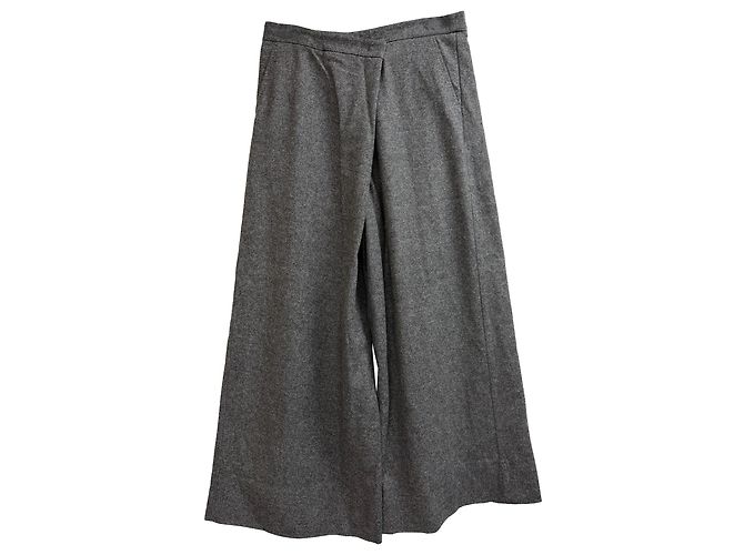 Pantalon large en laine grise à chevrons asymétriques Max Mara