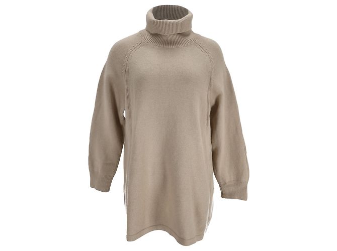 Ba&sh Turtleneck Knitted Mini Dress in Beige Wool