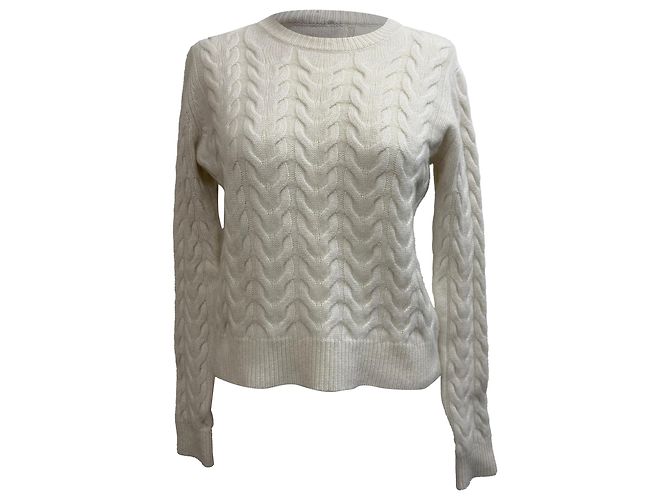 Max Mara Kabelstrickpullover aus weißer Kaschmir Roh 