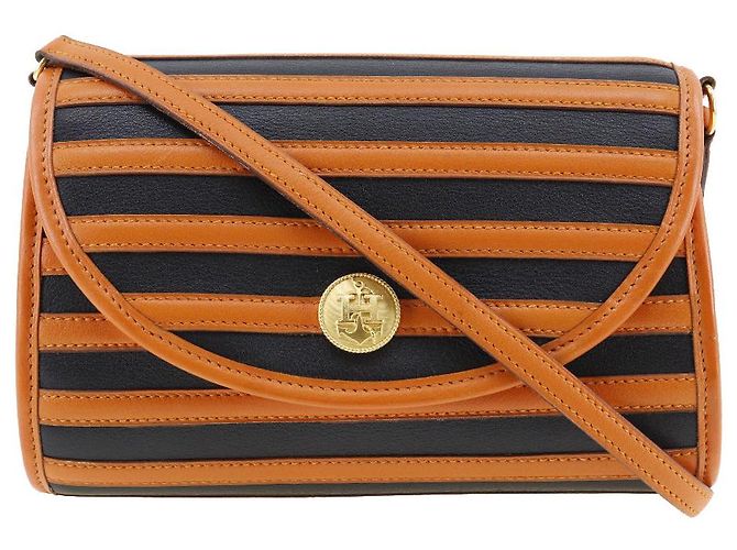 Bolsa de Ombro de Couro Hermès Preto Laranja