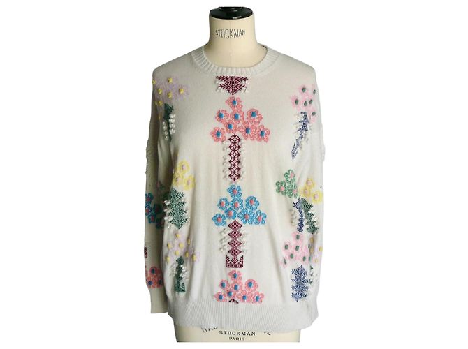 BARRIE Pull écru cachemire TS TBE Blanc cassé