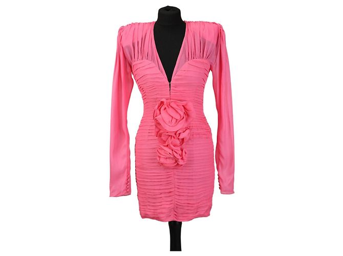 Magda Butrym Vestido Mini de Seda Rosa com Apliques Florais