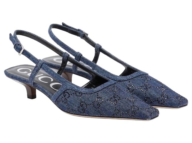 Gucci GG Denim Slingback Heels Blue
