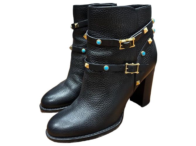 Botines Rockstud Valentino Garavani de cuero negro Talla 39
