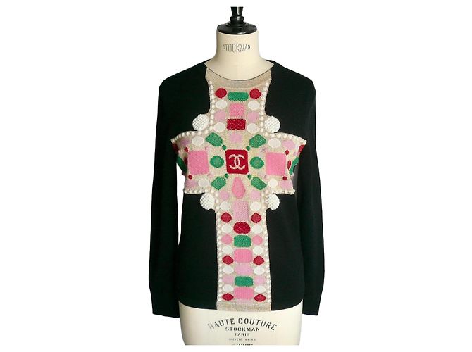 CHANEL Pull noir cachemire excellent état T38