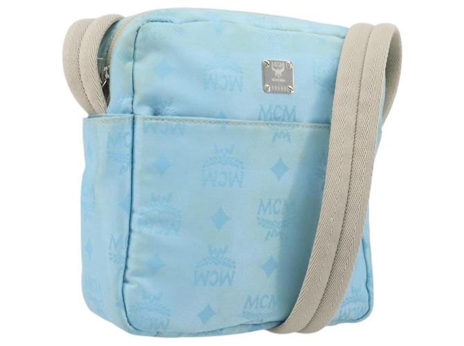 MCM Vicetos Logogram Shoulder Bag Nylon Light Blue Silver Auth 174459 Silvery