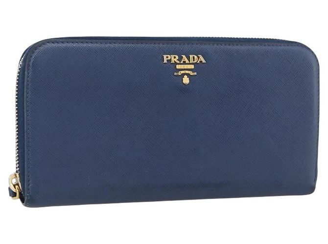 Saffiano PRADA Long Wallet Safiano leather Navy Gold Auth fm5265 Golden Navy blue