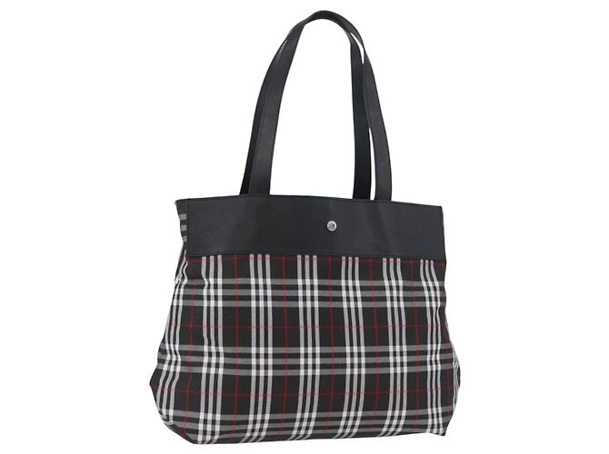 Burberry Borsa Tote Nova Check in nylon nero e argento Auth 174568