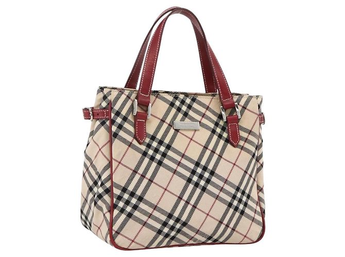 Burberry Nova Check Black label Handtasche Nylon Silber Beige Auth kk648
