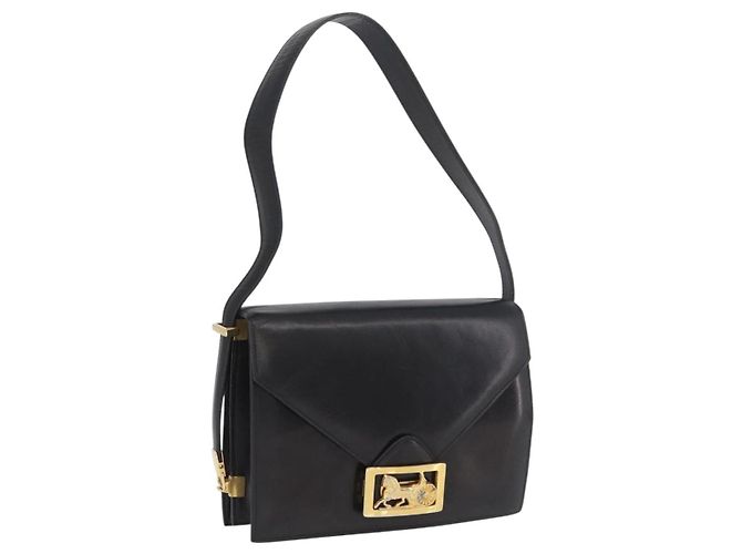 Borsa a spalla CÉLINE Carrozza in pelle nera e oro Auth BSZ366 Nero D'oro