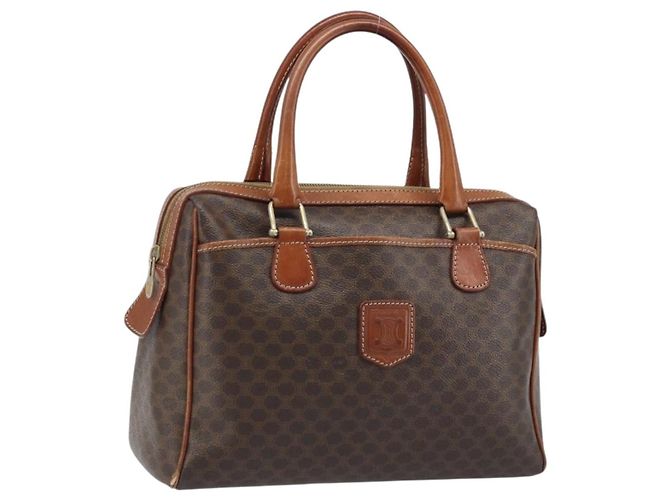Céline Bolsa de mão em lona Macadam CELINE em couro PVC marrom dourado Auth bs34013