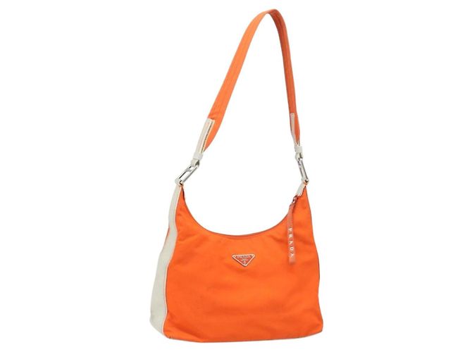 PRADA Shoulder Bag Nylon Orange Silver Auth ARZ293 Silvery