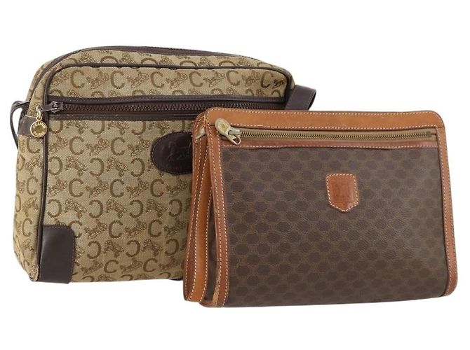 Céline Borsa a Spalla CELINE Macadam Canvas C Sulky PVC 2 Set Marrone Beige Auth 172314