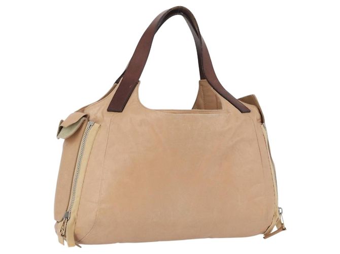 Céline Bolsa de mão CELINE em couro bege dourado Auth 174610