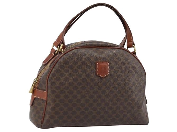 Céline Bolsa de mão em lona Macadam CELINE em couro PVC marrom dourado Auth 174499