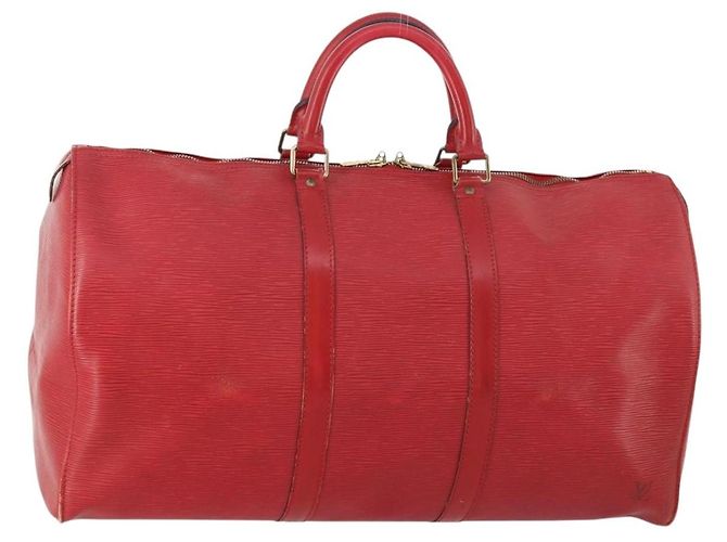 LOUIS VUITTON Epi Keepall 50 Bolsa Boston Roja M42967 LV Auth hk3568