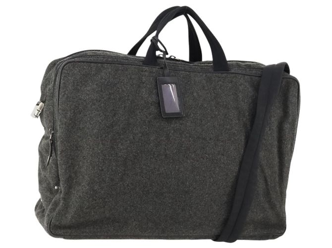 Borsa Boston PRADA in feltro grigio argento Auth 173489 Marrone
