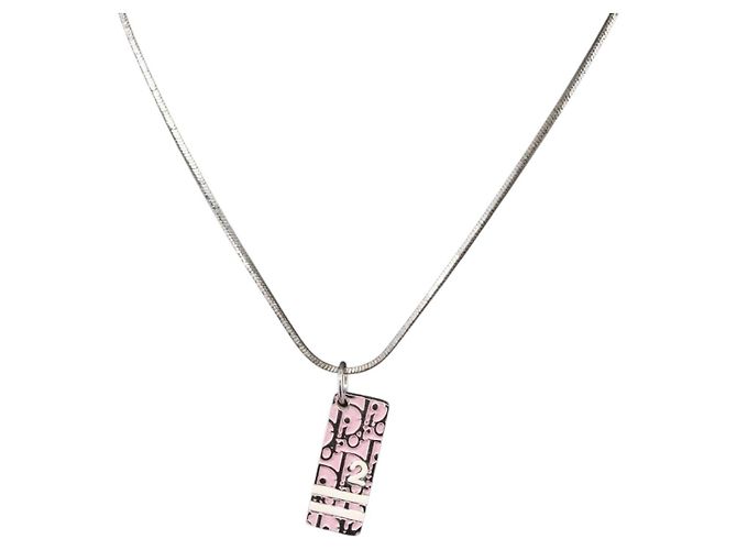 Collana Christian Dior metallo Argento Auth BA11470