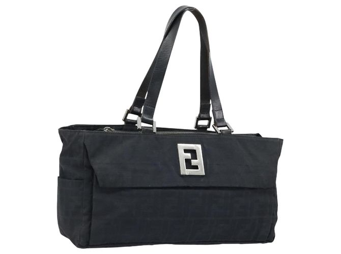 FENDI Zucca Canvas Tote Bag Schwarz Silber Auth mr2177