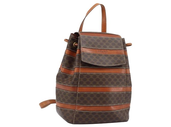 Céline CELINE Macadam Canvas Backpack PVC Leather Brown Gold Auth bs33733 Golden