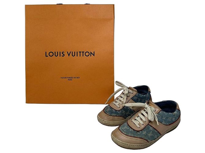 Sneaker in denim e pelle monogramma Louis Vuitton vintage blu EU36