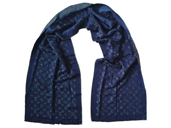Sciarpa Louis Vuitton Monogram in Cashmere Blu Marino Blu scuro