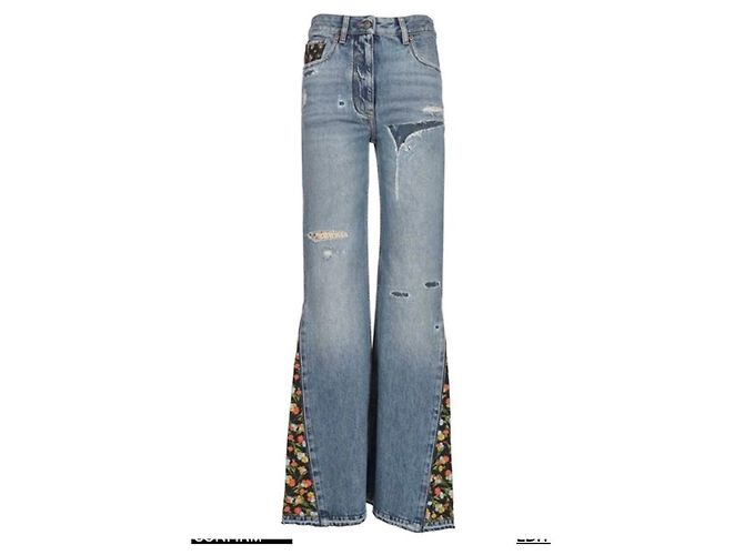 Jeans in cotone blu da donna Valentino con ricamo floreale Multicolore