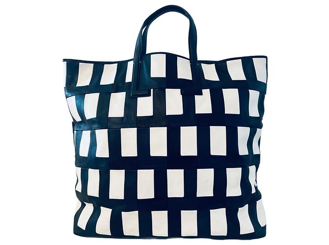 Autre Marque Lacoste Runway Black and White Leather Tote Bag