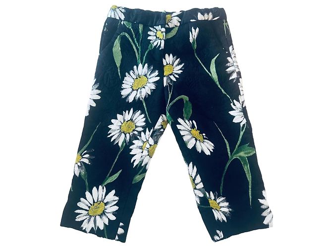 Dolce & Gabbana Kinderhose mit Blumen Schwarz Weiß Grün Gelb