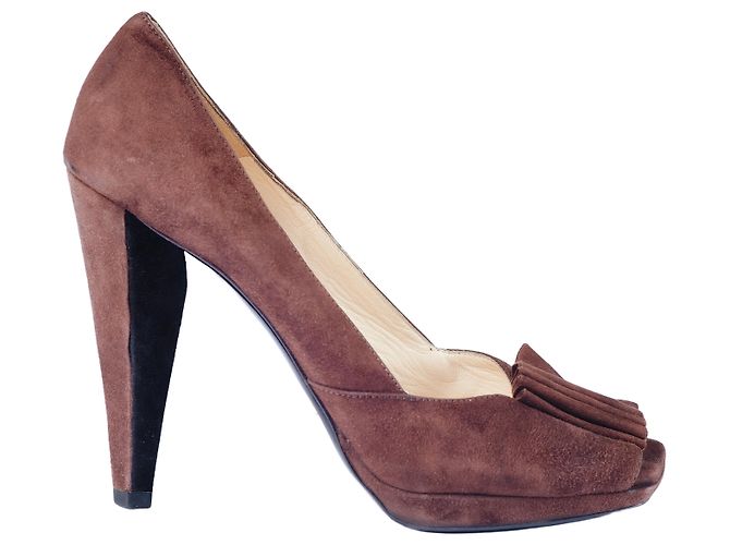 Prada Suede Ruffle Embellishment Pumps Brown