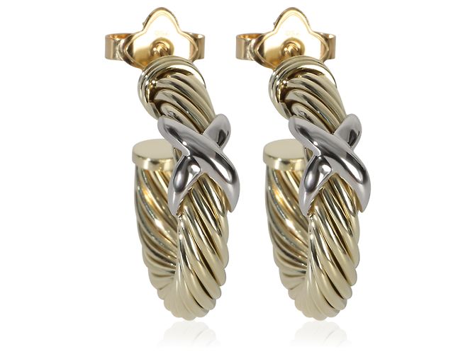 Pendientes de aro Cable X en oro blanco y oro amarillo de David Yurman