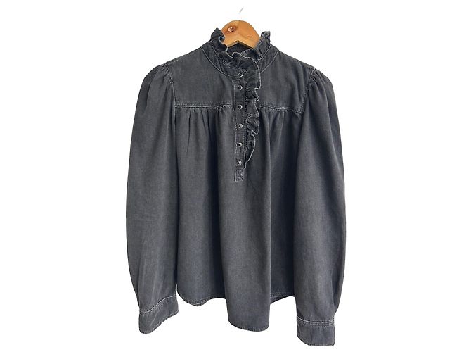 Camicia in denim nera Ba&Sh con colletto a volant Nero