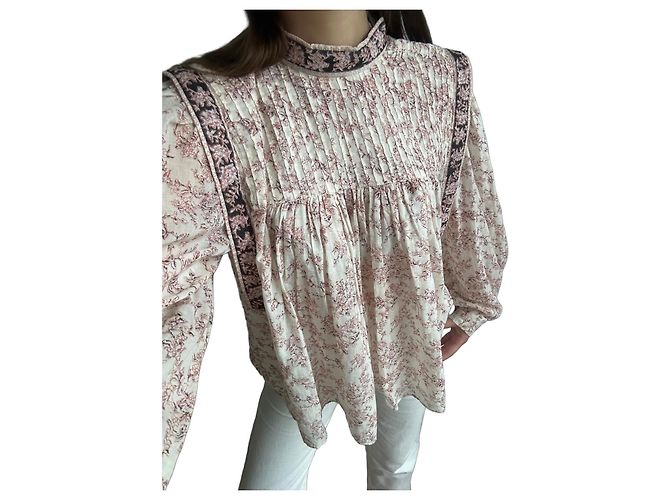 Isabel Marant Etoile Baumwollbluse mit Blumenmuster Rosa Weiß Pink