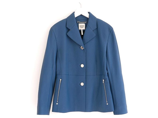 Hermès Hermes Equestrian Deerskin Leather Jacket Cerulean Blue