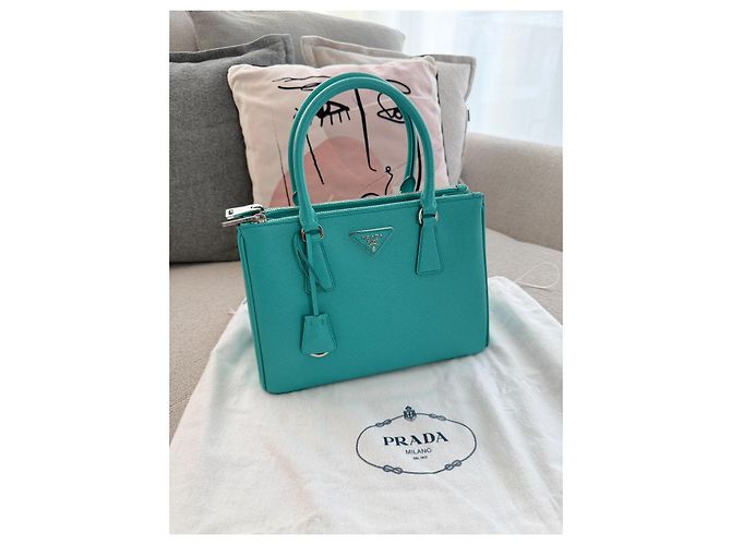Tote Bolsa Prada Galleria de couro turquesa