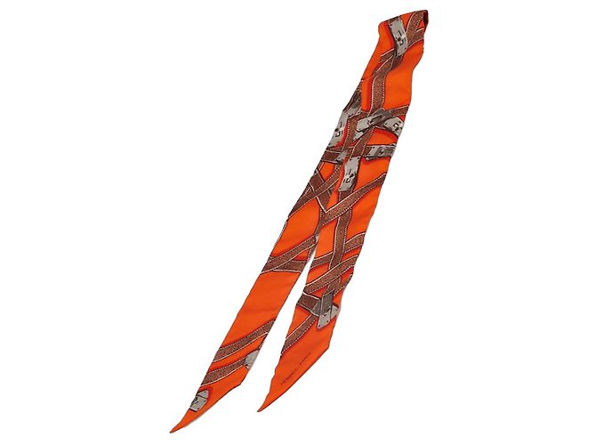 Bufanda de seda TRES KELLY de Hermès Castaño Naranja