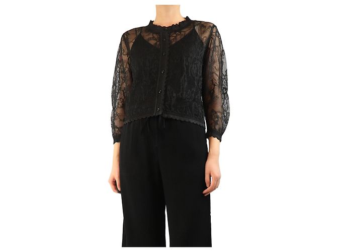 Simone Rocha Schwarze transparente Spitzenstrickjacke - Größe L