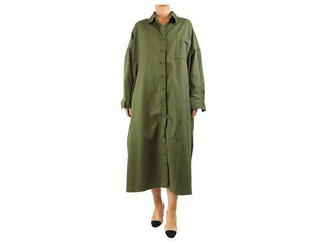 Autre Marque Oversized Hemdblusenkleid in Olivgrün - Einheitsgröße
