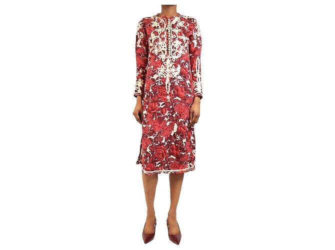 Paul Smith Bordeaux-seidenbesticktes Midikleid - Größe UK 6