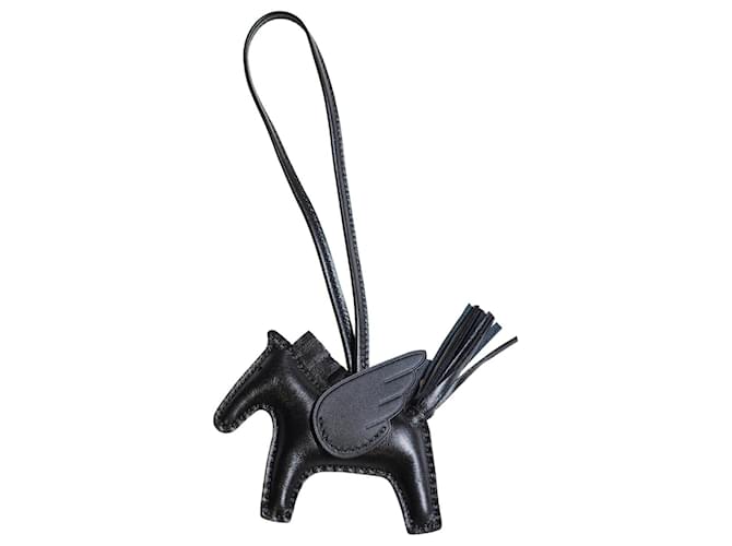 Hermès Pegasus Anhänger aus schwarzem Leder 