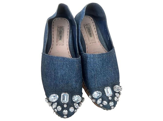 Espadrilles Miu Miu de mezclilla adornadas con cristales Azul