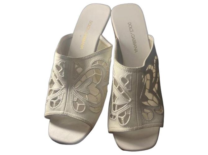 Sandali con zeppa Dolce & Gabbana in pelle bianca e legno Marrone Bianco
