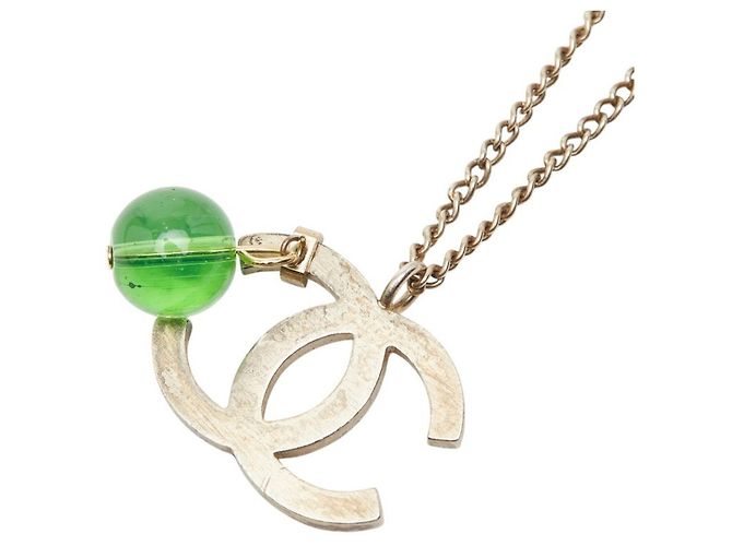 Chanel Coco Mark Farbstein-Halskette Silber Grün