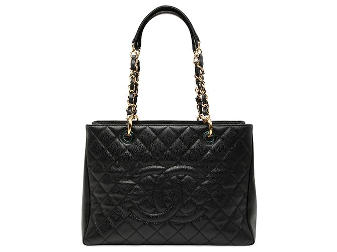 Bolsa de compras grande em caviar preto Chanel
