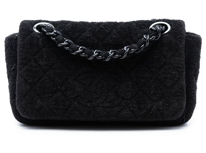 Chanel Preto CC Matelassé em Tecido de Toalha