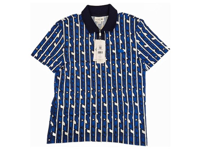 Lacoste Polo mit Blauem und Weißem Geometrischem Muster Schwarz