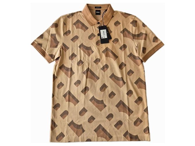 Autre Marque Abstract Pattern Boss Polo Brown Beige