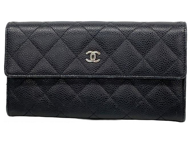 Timeless Cartera larga de piel de ternera granulada negra Chanel Negro