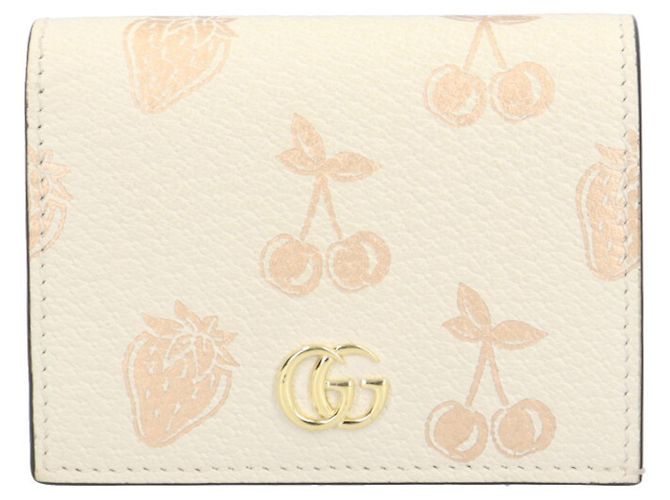 Piccola wallet Double G con stampa di frutta Gucci Bianco Crudo